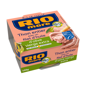 Thon entier MSC avec un filet d'huile d'olive vierge extra RIO MARE 120g