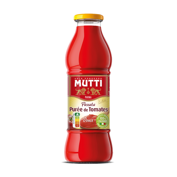 Purée de tomates nature MUTTI, bouteille en verre de 700g