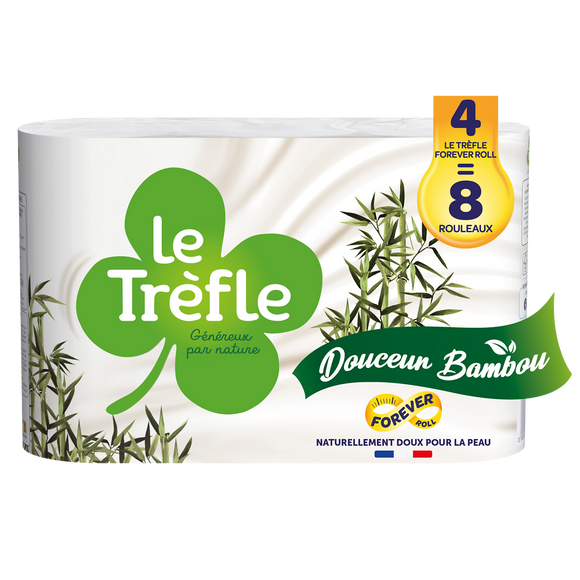 Papier toilette douceur Bambou LE TREFLE x4=8 rouleaux