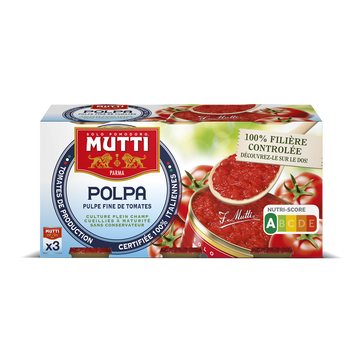 Polpa tomates concassées fines MUTTI, 3 boîtes de 400g
