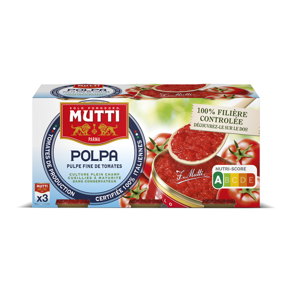 Polpa tomates concassées fines MUTTI, 3 boîtes de 400g