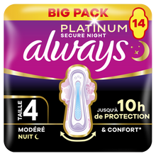 Serviettes hygiéniques secure nuit ailettes ALWAYS X14