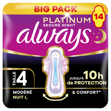 Serviettes hygiéniques secure nuit ailettes ALWAYS X14