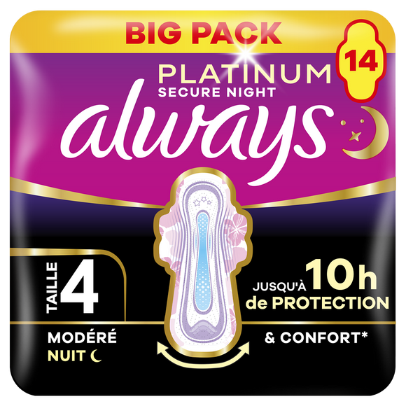 Serviettes hygiéniques secure nuit ailettes ALWAYS X14