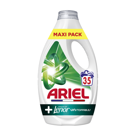 Lessive liquide ARIEL + Touch of Lenor Unstoppables 35 lavages 1,575L