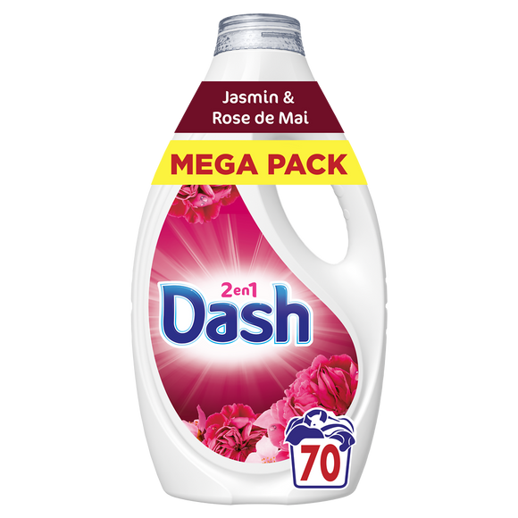 Lessive liquide DASH 2en1 jasmin & rose de mai 70 lavages 3.15L