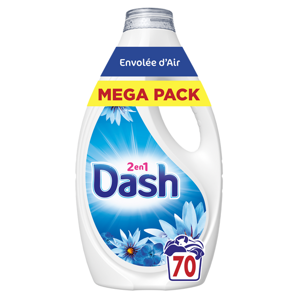 Lessive liquide DASH 2en1 envolée d'air frais 70 lavages 3.15L