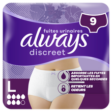 Culottes ALWAYS Discreet pour fuites urinaires taille L x9