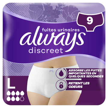 Culottes ALWAYS Discreet pour fuites urinaires taille L x9