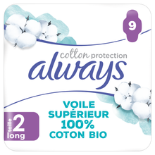 Serviettes protection hygiéniques ailettes long+ ALWAYS COTTON x9