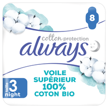 Serviettes protection hygiéniques ailettes nuit ALWAYS COTTON x8