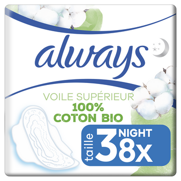 Serviettes protection hygiéniques ailettes nuit ALWAYS COTTON x8