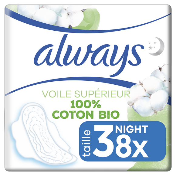Serviettes protection hygiéniques ailettes nuit ALWAYS COTTON x8