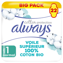 Serviettes hygiéniques cotton protection normal av.ailettes ALWAYS x22