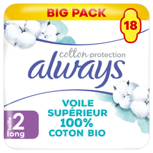 Serviettes hygiéniques cotton protection long avec ailettes ALWAYS x18