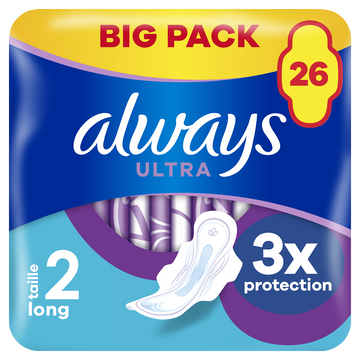 Serviettes ultra long jour ALWAYS taille 2 ailettes x26