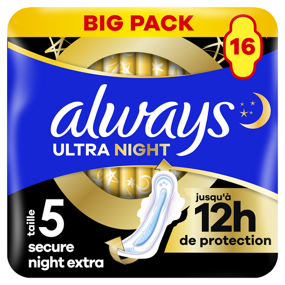 Serviettes Secure Night Extra (t.5) ALWAYS Ultra Ailettesx16