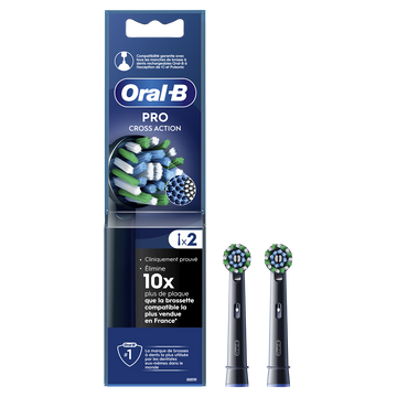 Brosettes pro cross action noire pour brosse.dent ORAL B x2
