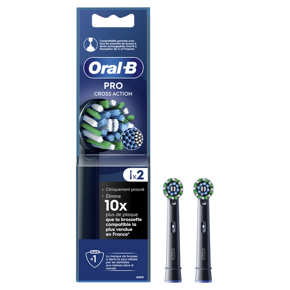 Brosettes pro cross action noire pour brosse.dent ORAL B x2