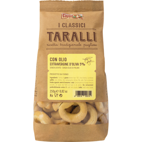 Taralli à l'huile d'olive extra vierge puglia SAPORI, sachet de 250g
