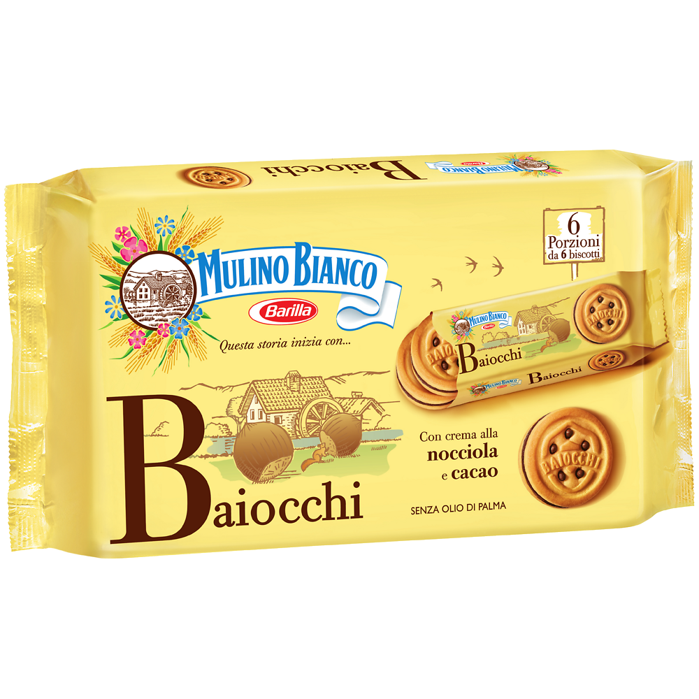 Biscuits Baiocchi Snack fourrés aux noisettes & cacao MULINO BIANCO -336g