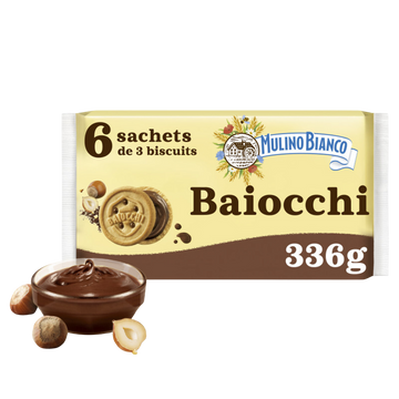 Biscuits Baiocchi Snack fourrés aux noisettes & cacao MULINO BIANCO -336g