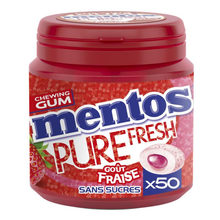 Chewing-gum sans sucre pure fresh goût fraise MENTOS, boîte de 50 dragées soit 100g