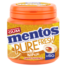 Chewing-gum sans sucre goût tropical MENTOS, boîte de 50 dragées soit100g