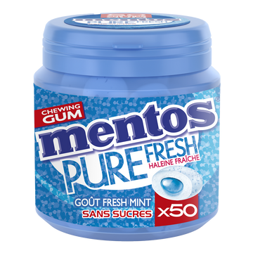 Chewing-gum Pure Fresh Mint s/sucres MENTOS, 50 dragées 100g