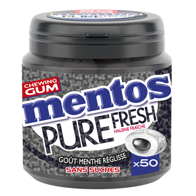 Chewing-gum sans sucre pur fresh goût menthe réglisse au thé vert MENTOS, boîte de 50 dragées
