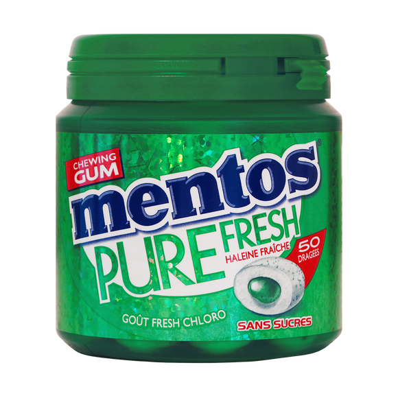 Chewing-gum Pure Fresh Chlorophylle sans sucres MENTOS, 50 dragées - 100 g