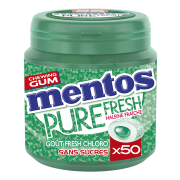 Chewing-gum Pure Fresh Chlorophylle sans sucres MENTOS, 50 dragées - 100 g