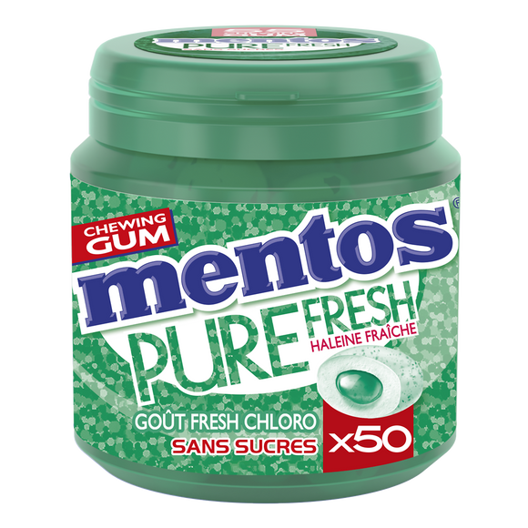 Chewing-gum Pure Fresh Chlorophylle sans sucres MENTOS, 50 dragées - 100 g
