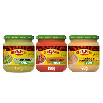 Sauces trio salsa, poivrons rouges & guacamole doux OLD EL PASO 575g
