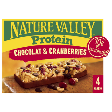 Barres céréales Protein chocolat & cranberries NATURE VALLEY 4x40g
