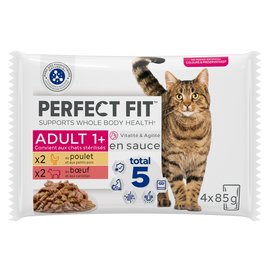Sachets fraîcheur chat stérilisé poulet et boeuf en sauce PERFECT FIT- 4x85g