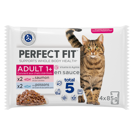 Sachets fraîcheur chat stérilisé aux poissons en sauce PERFECT FIT - 4x85g