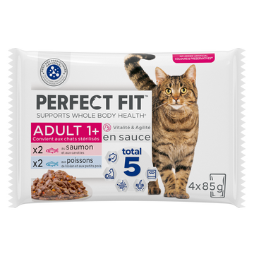 Sachets fraîcheur chat stérilisé aux poissons en sauce PERFECT FIT - 4x85g