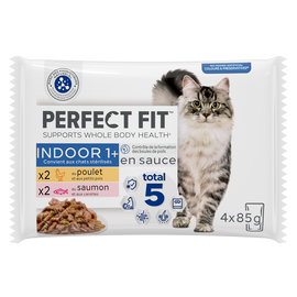 Sachet fraîcheur chat d'intérieur poulet saumon en sauce PERFECT FIT -4x85g