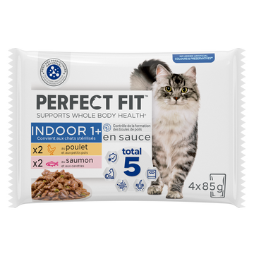 Sachet fraîcheur chat d'intérieur poulet saumon en sauce PERFECT FIT -4x85g