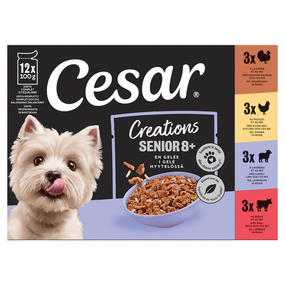 Sachets gelée 4 variétés pr chien senior 8+ x12sachets CESAR 1,2kg
