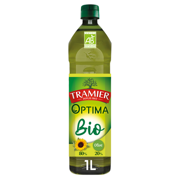 Huiles Combinées Optima olive + tournesol BIO TRAMIER, bouteille 1L