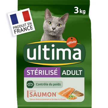 Croquettes pour chats stérilisés au saumon ULTIMA, 3kg
