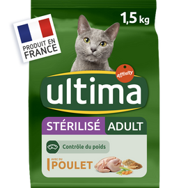 Croquettes pour chat stérilisé au poulet ULTIMA, 1,5kg