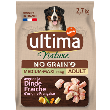 Croquettes sans céréales pour chien médium et maxi à la dinde ULTIMA NATURE 2,7kgs