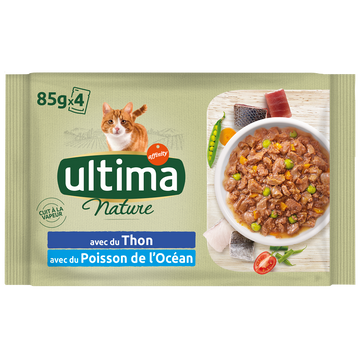 Bouchées pour chat au thon et poisson ULTIMA NATURE, 4x85g