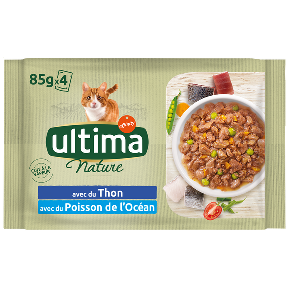 Bouchées pour chat au thon et poisson ULTIMA NATURE, 4x85g