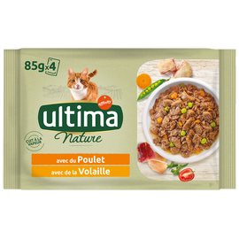 Sachets fraîcheur pour chat au poulet et à la volaille ULTIMA NATURE,4X85g