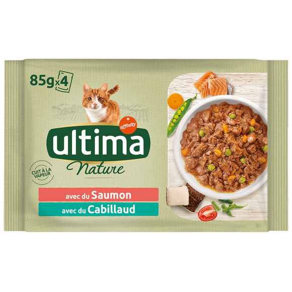 Bouchées pour chat au saumon et à la truite ULTIMA NATURE, 4X85g
