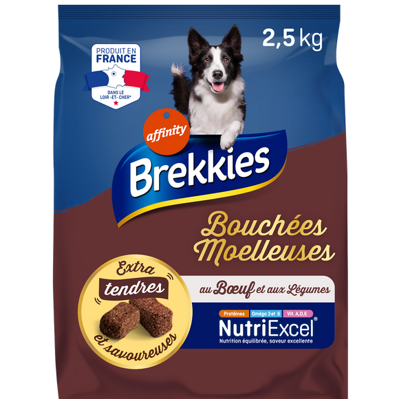 Bouchées Moelleuses au boeuf et aux légumes pour chien BREKKIES 2,5kg